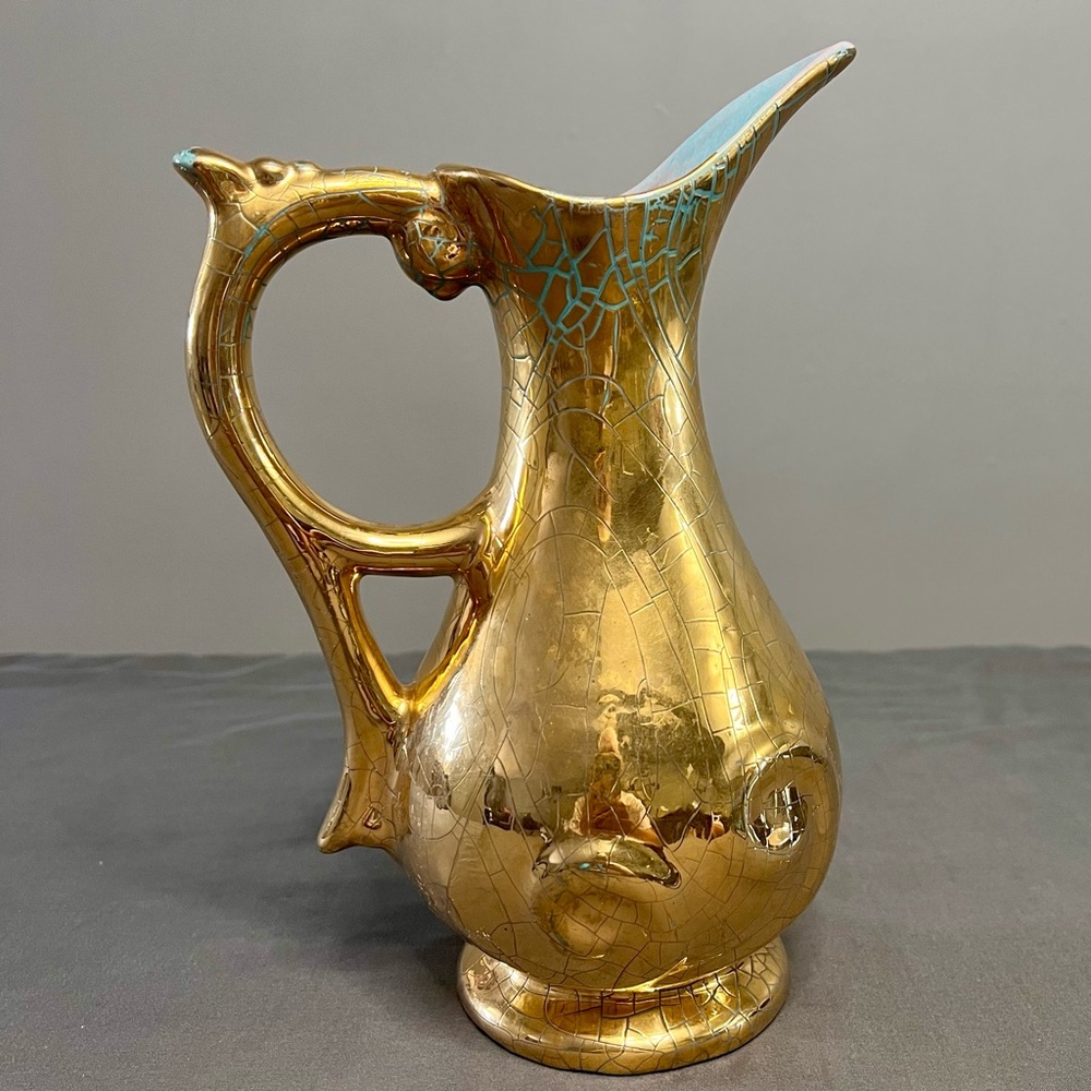 VTG Rare MCM Gonder Original Gold Crackle Pottery J-25 Made In USA 7x5.5x10.75”